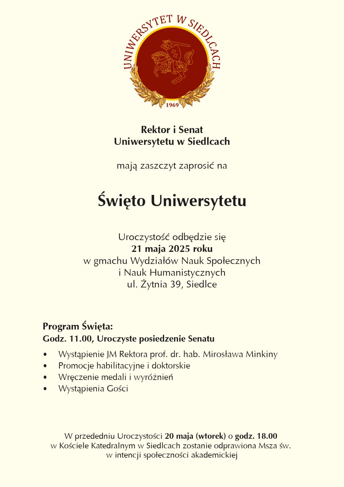Zaproszenie na święto Uniwersytetu w Siedlcach | 21 maja 2025